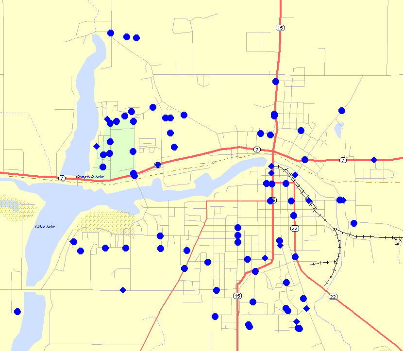 Access points overlayed onto city map